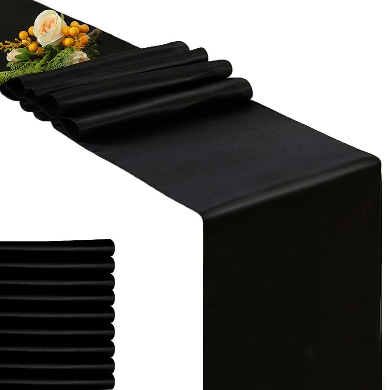 GFCC Pack of 10 Black Satin Table Runner 12 x 108 Inches for Wedding Party Events Decoration - Image 1